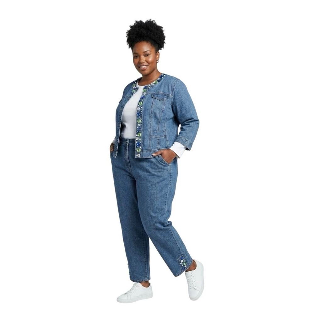 80s 90s Vintage Hearts of Palm rhinestone embellished denim jean suit
